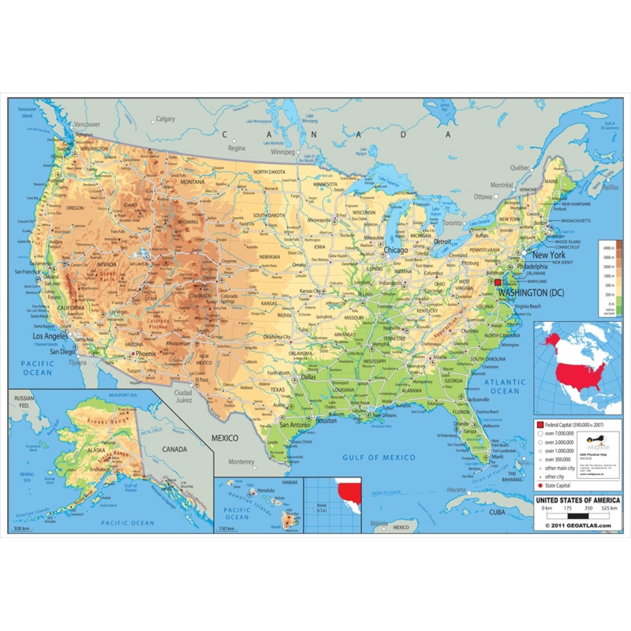 USA Physical Laminated Map Wildgoose Education 