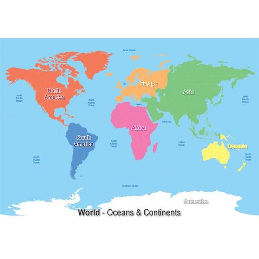 Continents and Oceans World Map